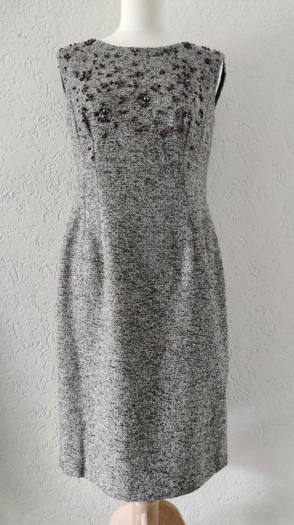 Escada jurk overgooier bruin/grijs gemêleerd met versiering, Maat 38/40 (M), Overige kleuren, Escada, Ophalen of Verzenden