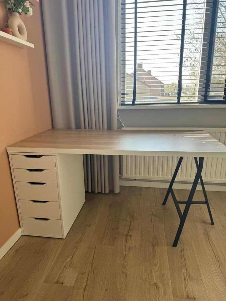 Ikea bureau 150x75x72,5cm met ladeblok en schraag, Ophalen, Gebruikt