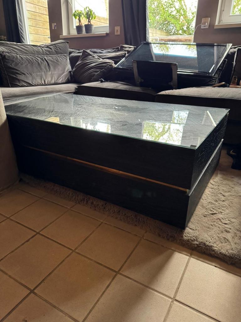 Richmond Salontafel Blackbone goud 150x80cm eric kluster, Gebruikt, 100 tot 150 cm, Glas, Minder dan 50 cm