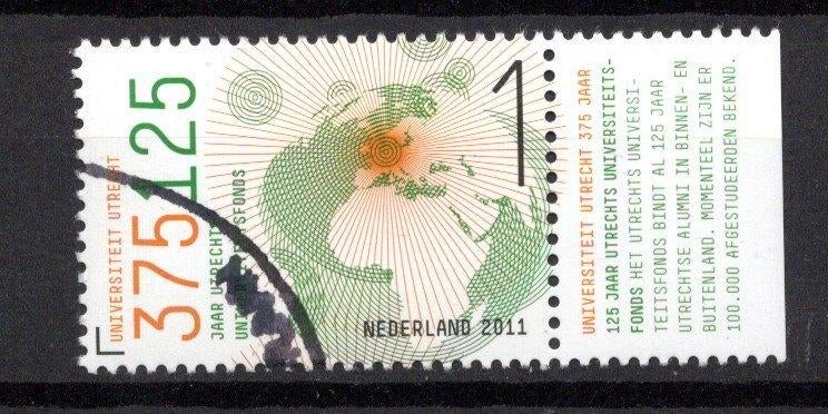 gestempelde zegel. Jaar 2011:  universiteit Utrecht met tab, Ophalen of Verzenden, Na 1940, Gestempeld
