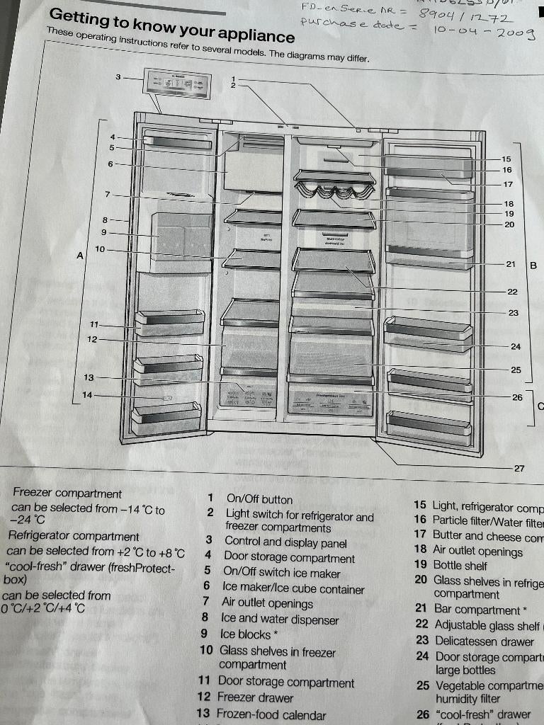 Bosch vries-/koelkast laden bakjes etc., Ophalen, 200 liter of meer, 60 cm of meer, Met aparte vriezer