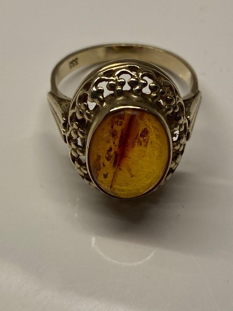 Geel gouden ring barnsteen, Sieraden, Tassen en Uiterlijk, Antieke sieraden, Verzenden, Goud, Ring