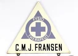 Emaille  Recl.bord "Fysio", Ophalen of Verzenden, Gebruikt, Reclamebord