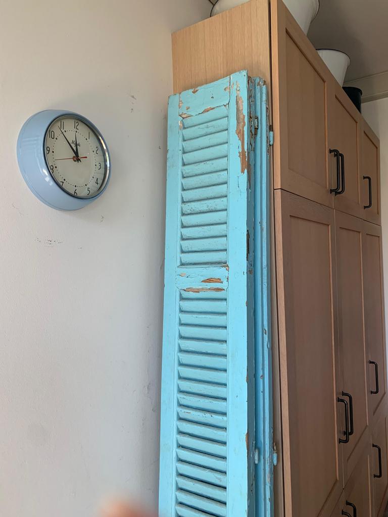 Blauwe Brocante Franse Louvre luiken - 2 stuks, Ophalen