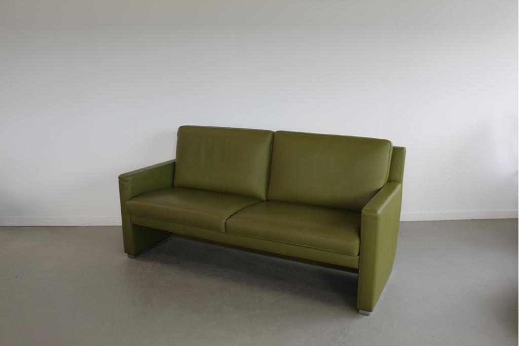 1x Leolux Timandra Bank 2,5 zits/172cm Groen Leder - Staal, Niet ingevuld, Gebruikt, Minder dan 75 cm, 150 tot 200 cm