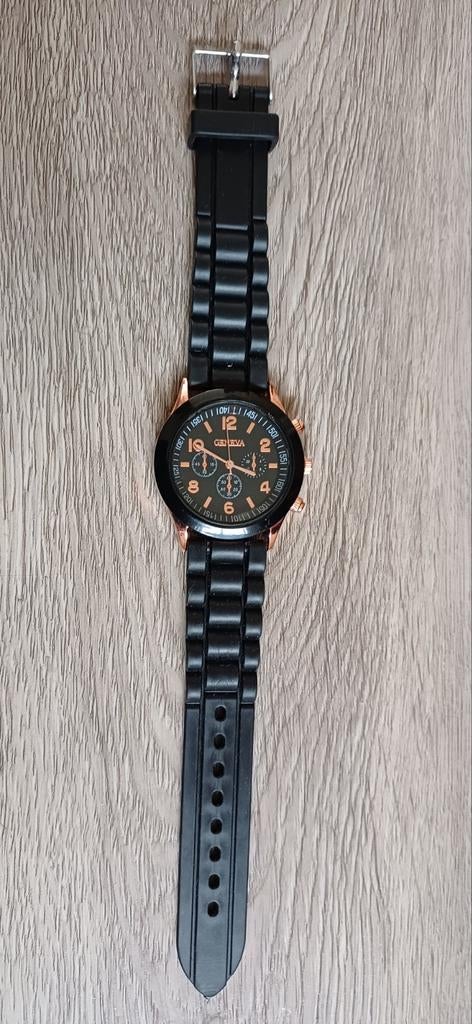 Zwart Geneva horloge (nieuw), Overige merken, Overige materialen, Polshorloge, Overige materialen
