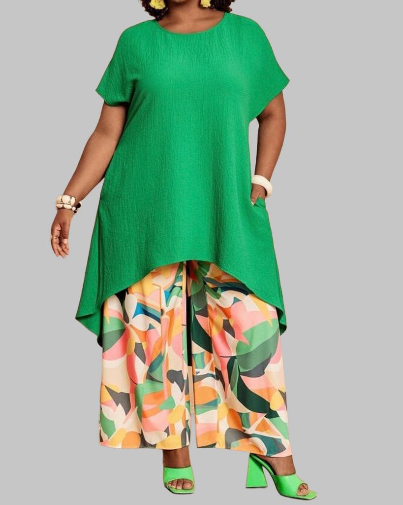 Groene Tuniek met Geometrische Print Broek (46-54), Verzenden, Nieuw, Groen, Broek of Spijkerbroek