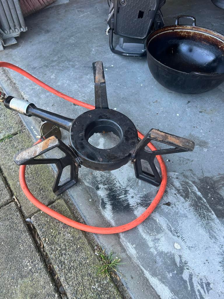 Grote pan met brander en reduceer voor oliebollen en meer, Witgoed en Apparatuur, 4 liter of meer, Ophalen of Verzenden, Gebruikt