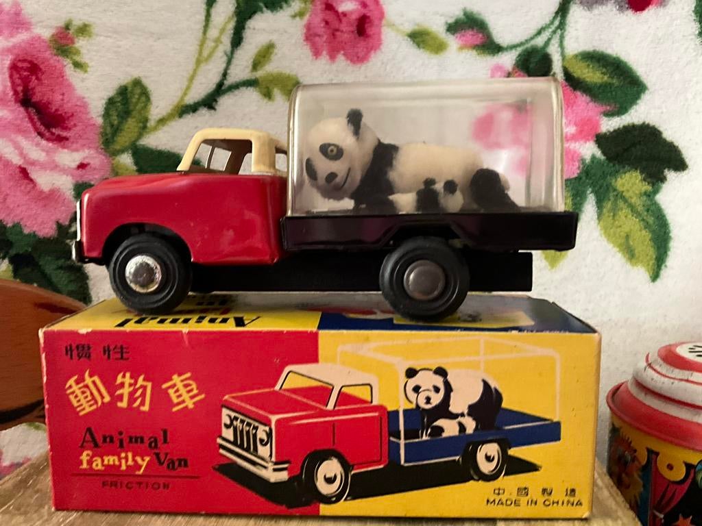 Antieke Blikken Circus Truck met Panda - Frictie Aandrijving, Ophalen of Verzenden