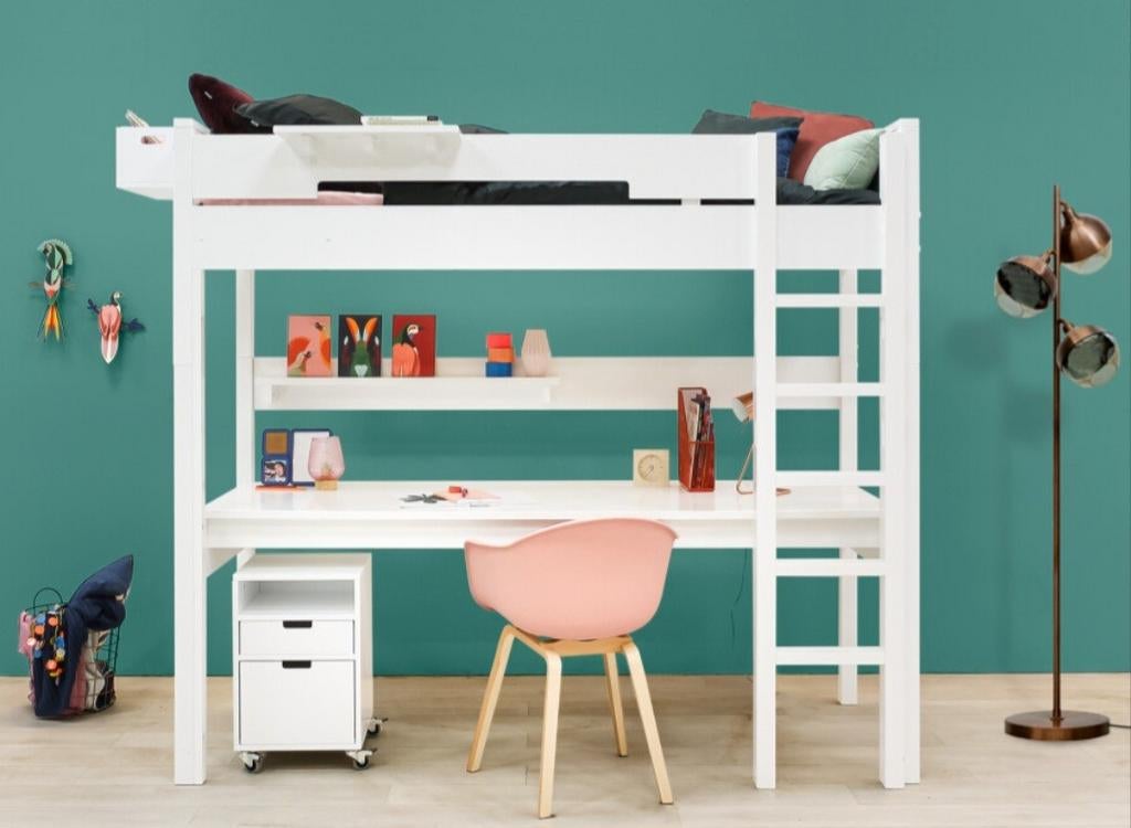 Bopita Combiflex hoogslaper XL wit met buroblad rechte tr, Kinderen en Baby's, Kinderkamer | Stapelbedden en Hoogslapers, Hoogslaper