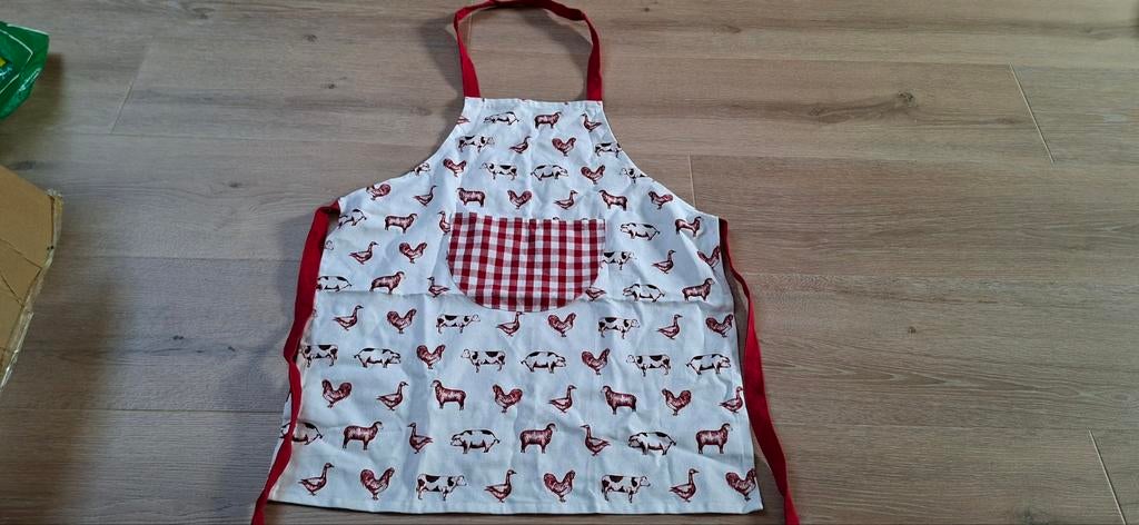 Kinderschort rood boerderijdieren, Huis en Inrichting, Keuken | Textiel, Nieuw, Schort, Rood, Ophalen of Verzenden