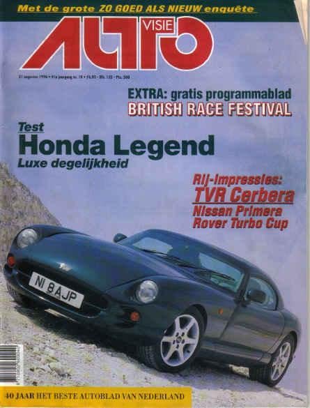 Autovisie 18 1996 : Honda Legend V6 - TVR Cerbera - Primera, Ophalen of Verzenden, Gelezen, Algemeen