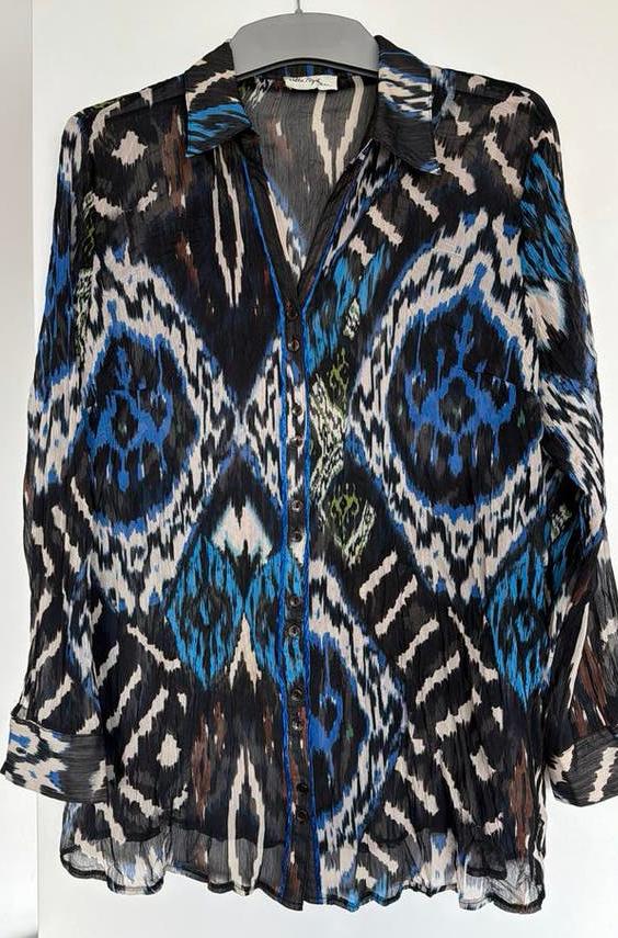 Ulla Popken blouse met patroon 46/48, Kleding | Dames, Verzenden, Zo goed als nieuw, Maat 46/48 (XL) of groter, Blauw