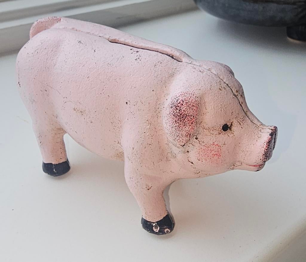 Roze spaarvarken gietijzer vintage, Ophalen, Metaal of Blik, Overige thema's
