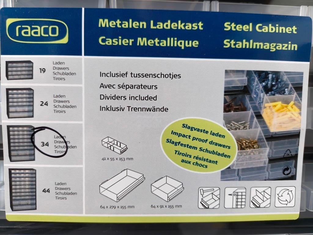 Raaco metalen ladenkast assortimentkast 34 lades, 5 laden of meer, Ophalen of Verzenden, Zo goed als nieuw, Raaco