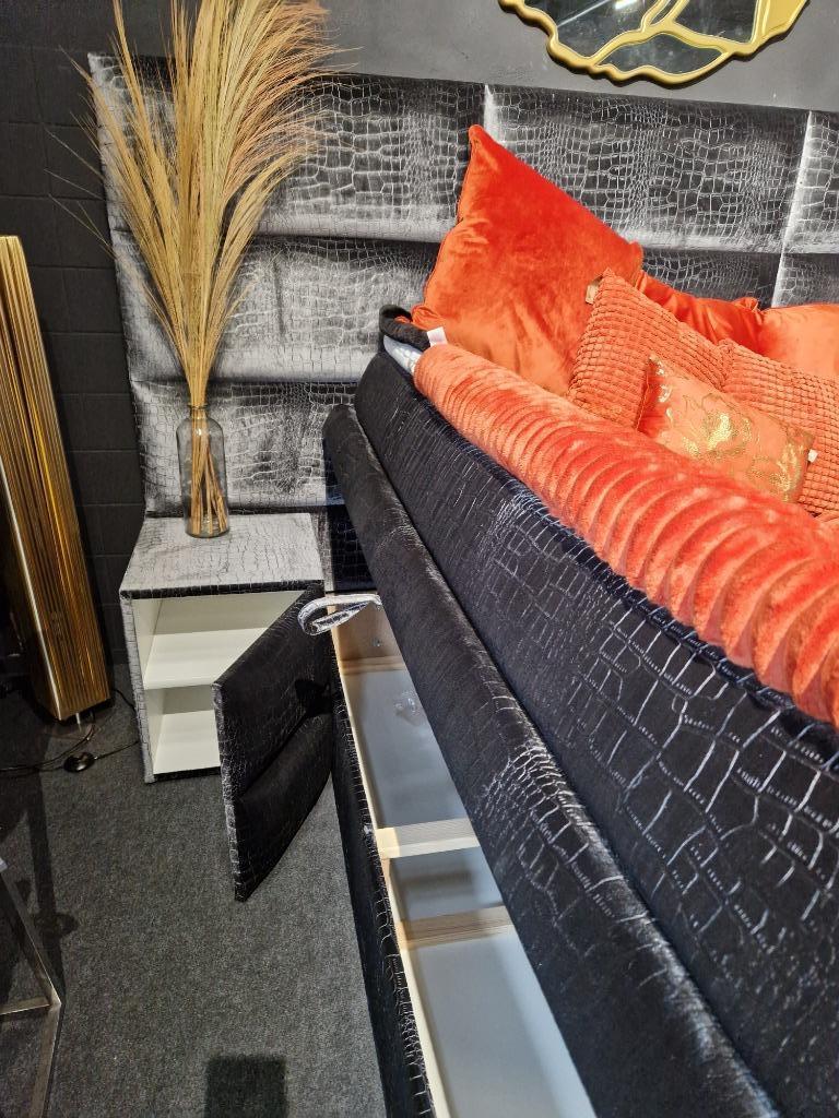 Voorraad Sale | Luxe Boxsprings | Croco Velvet Opbergruimte, Ophalen, Grijs, Eric Kuster, Croco, Velvet, 200 cm