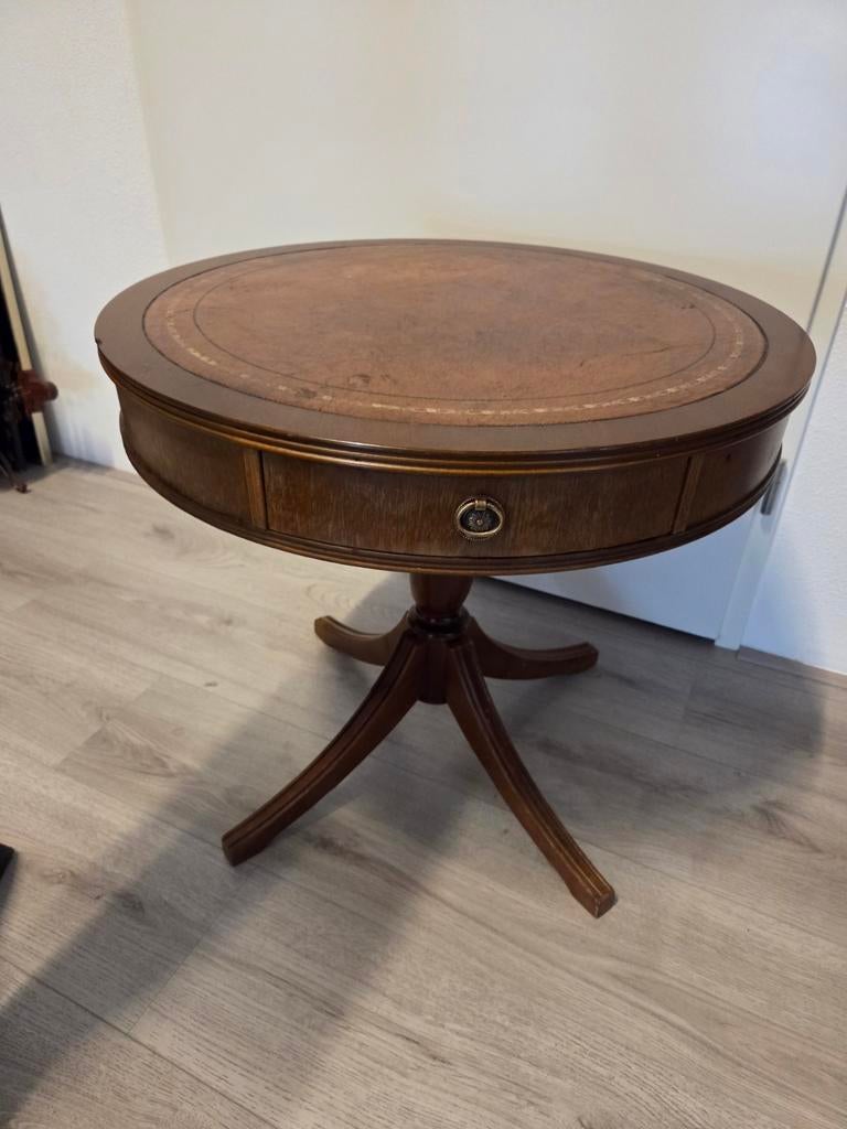Antieke zgn drum tafel, Ophalen, Gebruikt, Rond, 60 cm of meer