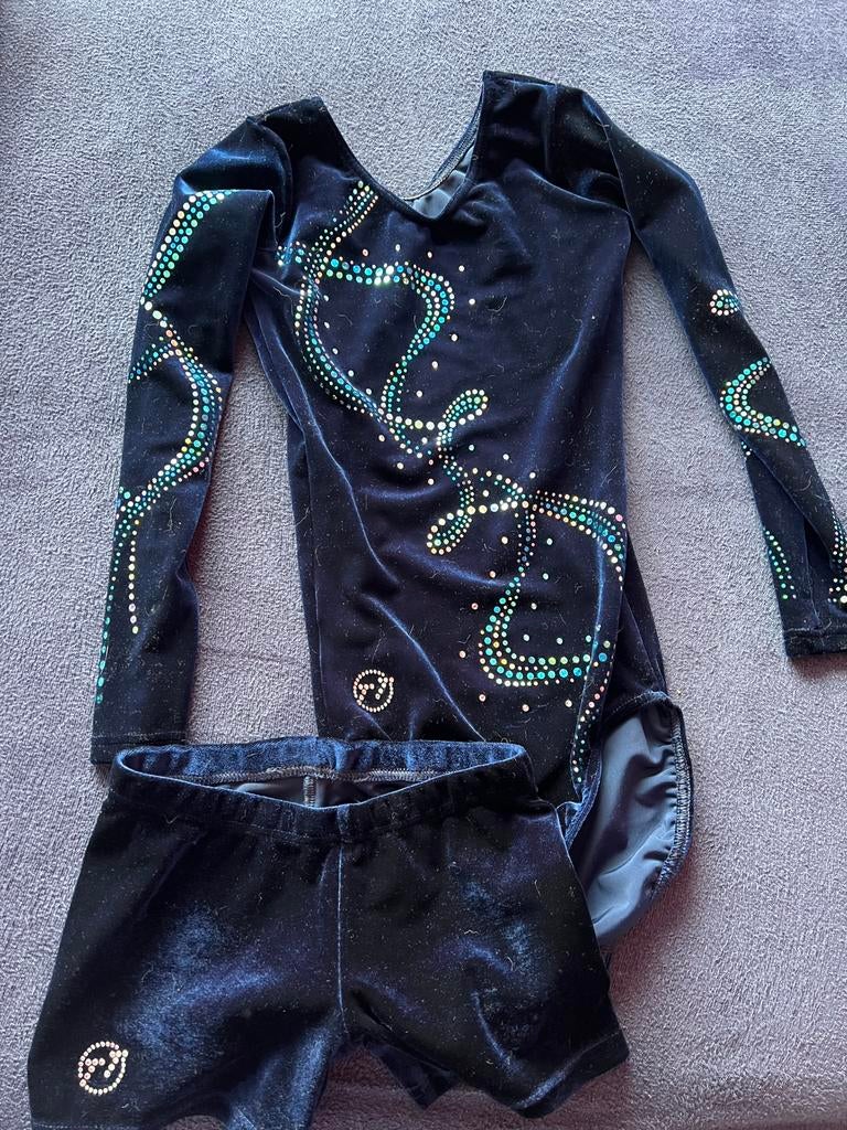 Turnpakjes TT, Sport en Fitness, Turnen, Blauw, Zo goed als nieuw, Turnpak(je), Kindermaat 122 t/m 140