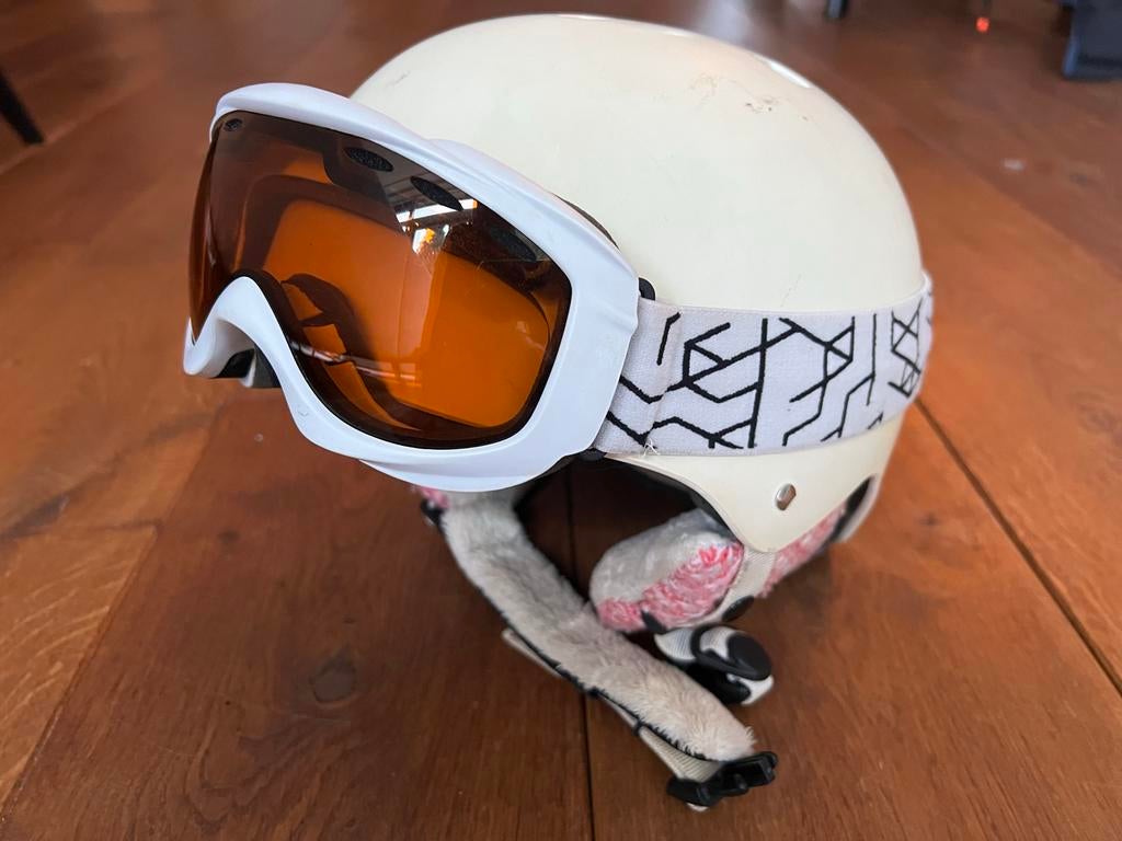 Skihelm Salomon Kiana + skibril. Maat S/M (55-58cm). Wit mat, Ophalen, Overige typen, Salomon, Zo goed als nieuw
