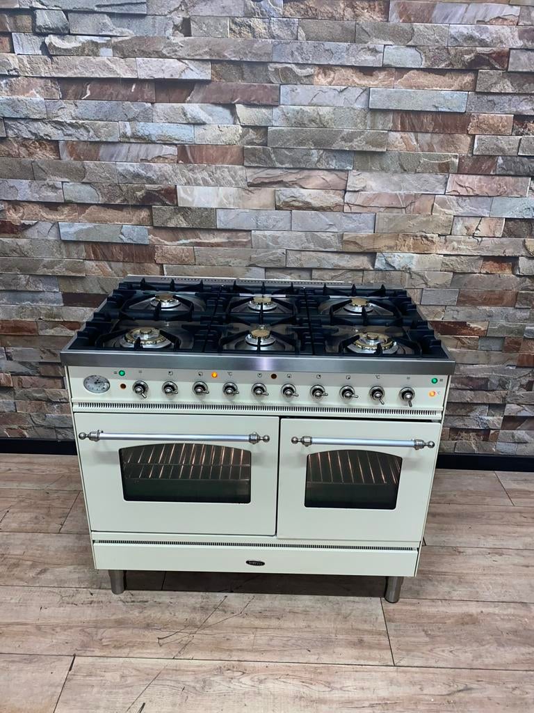 Luxe Boretti Fornuis 6 pits met dubbele oven 100 cm, Fornello Esperta, Ophalen of Verzenden, Zo goed als nieuw, Energieklasse A of zuiniger