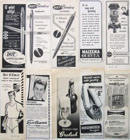 150+ advertenties reclames uit 1956 - 1958 - Deel 1, Verzamelen, Ophalen of Verzenden, Gebruikt, Overige typen
