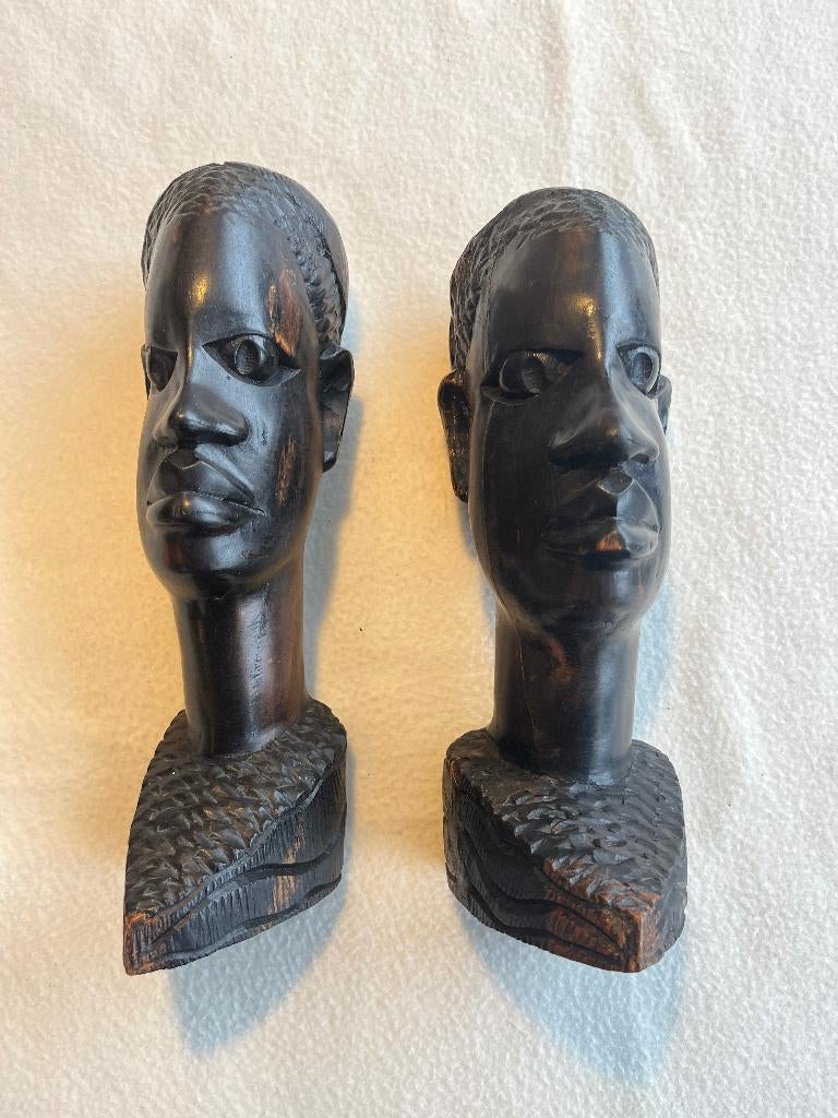 2x Vintage Afrikaans hoofd ebbenhout handwerk Nigeria, Antiek en Kunst, Kunst | Beelden en Houtsnijwerken, Ophalen of Verzenden