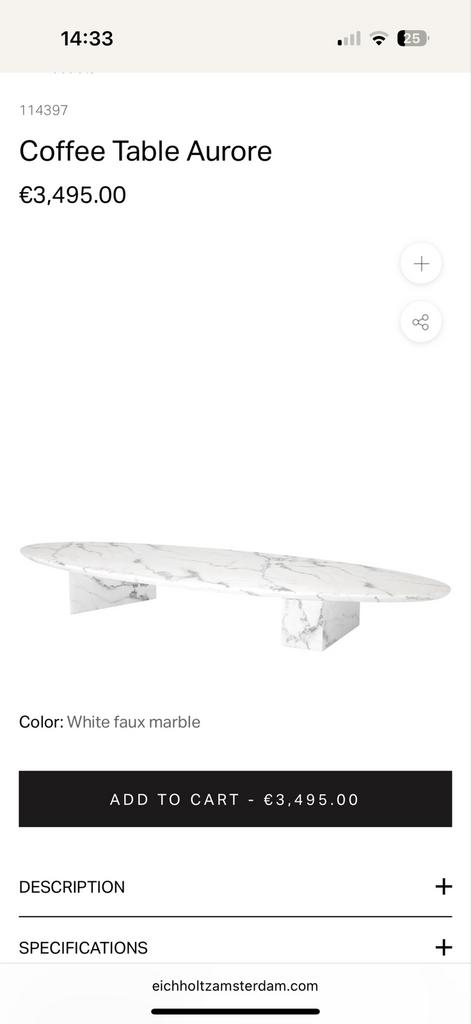 Eichholtz Coffee Table Aurore - Wit Faux Marmer, Huis en Inrichting, Tafels | Salontafels, Ophalen, Overige materialen, 100 tot 150 cm