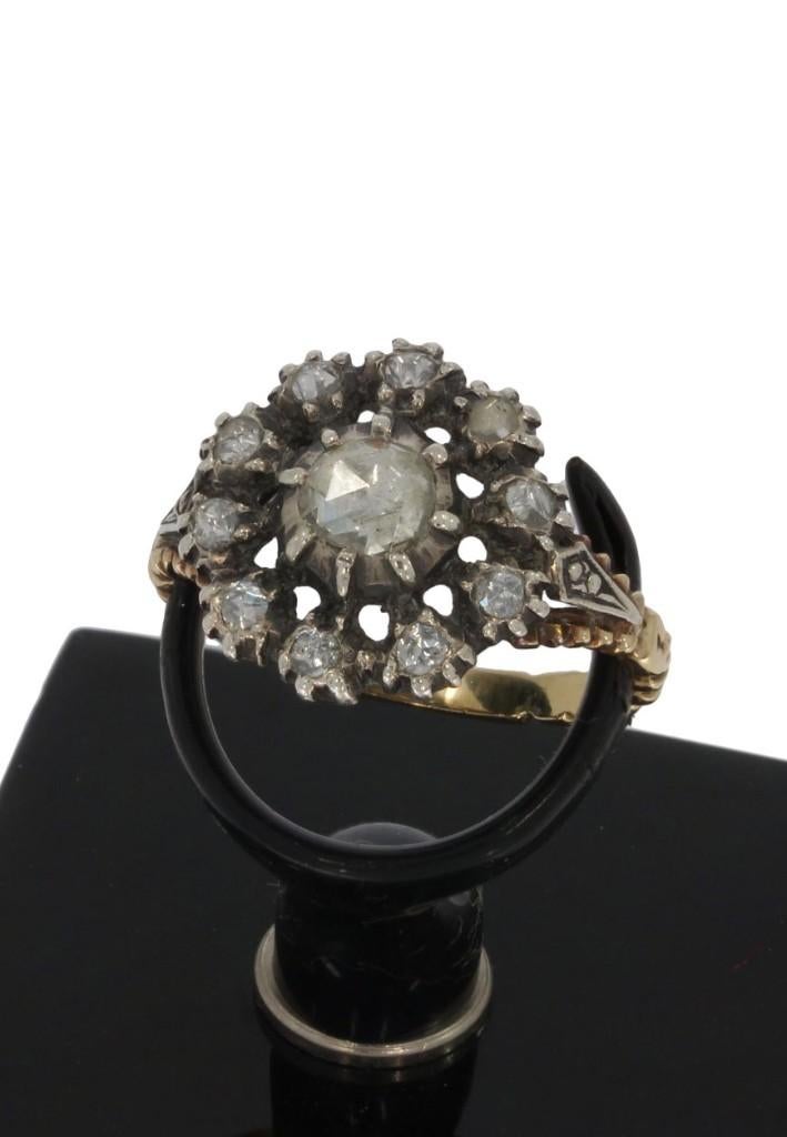 Diamanten rozet 14k gouden antieke ring dames zilver, Verzenden, Goud, Ring, Met edelsteen