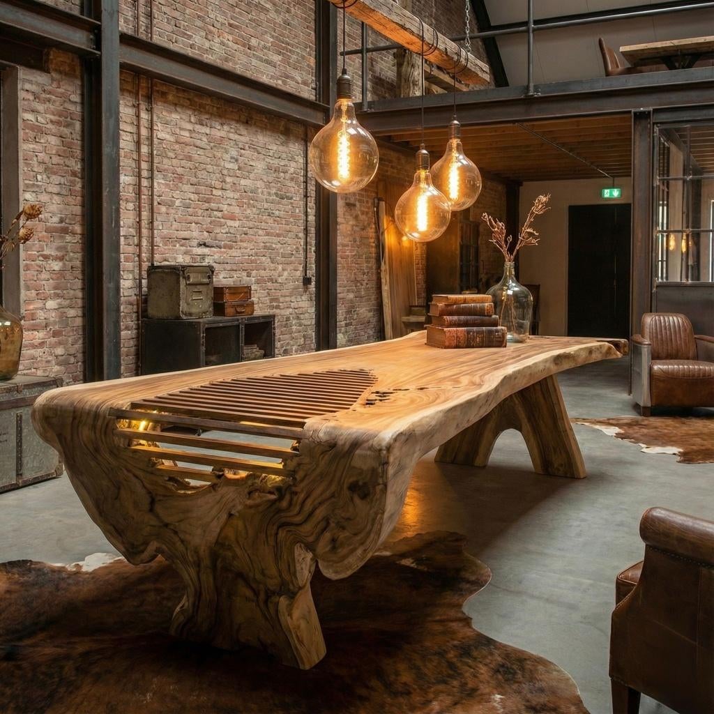 Unieke boomtamtafel van massief suarhout met doorlopend blad, Ophalen, Info@mokana.nl, Mokana, 50 tot 100 cm