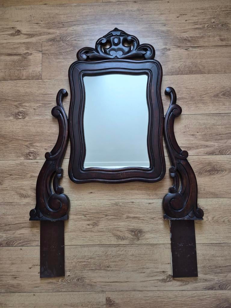 Antieke houten kapspiegel t.e.a.b., Ophalen, Rechthoekig, 50 tot 100 cm, Minder dan 100 cm