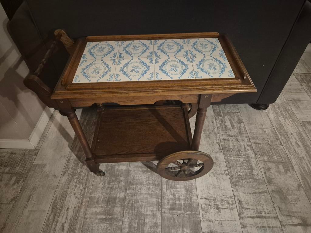 Vintage theetafel / serveerwagen met tegelblad, Ophalen of Verzenden