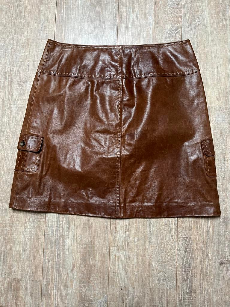 Echt leder, cognac kleurige rok, Maat 38/40 (M), Bruin, Ophalen of Verzenden, Zo goed als nieuw