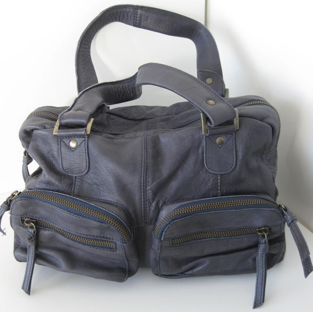 Pieces Tas / Handtas blauw leer / leder 28 x 20 x 11 cm, Overige merken, Blauw, Ophalen of Verzenden, Zo goed als nieuw