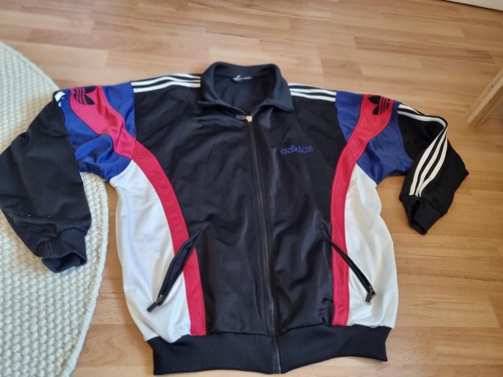 Vintage Adidas Track Jacket - Kleurrijk! Jaren 80 Large, Maat 48/50 (M), Zwart, M, Ophalen of Verzenden