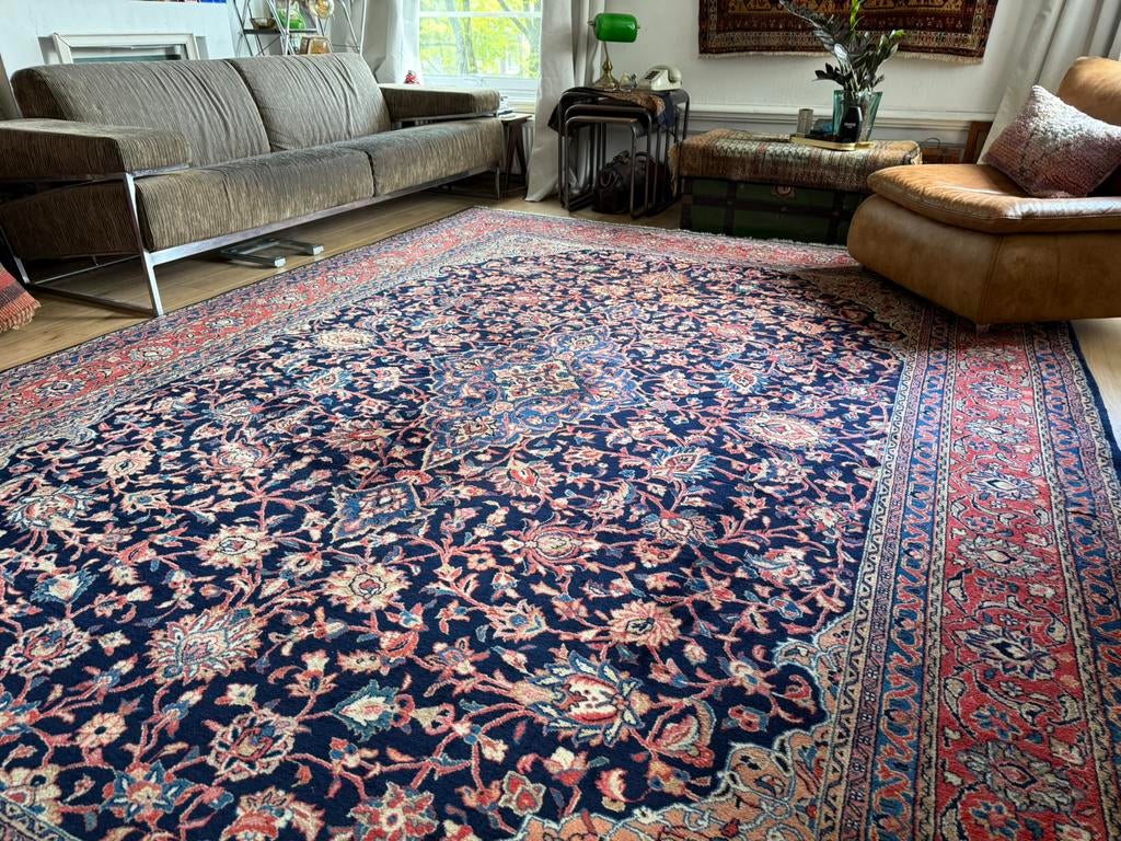 Handgeknoopt vintage vloerkleed Perzisch Kashan 367 x 265 cm, Digital8, Info@bababoho.com, Ophalen of Verzenden, Zo goed als nieuw