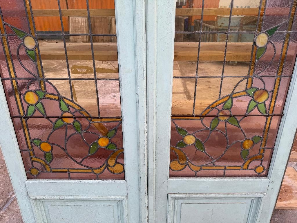 Set openslaande glas in lood deuren jugendstil 224x140cm., Ophalen