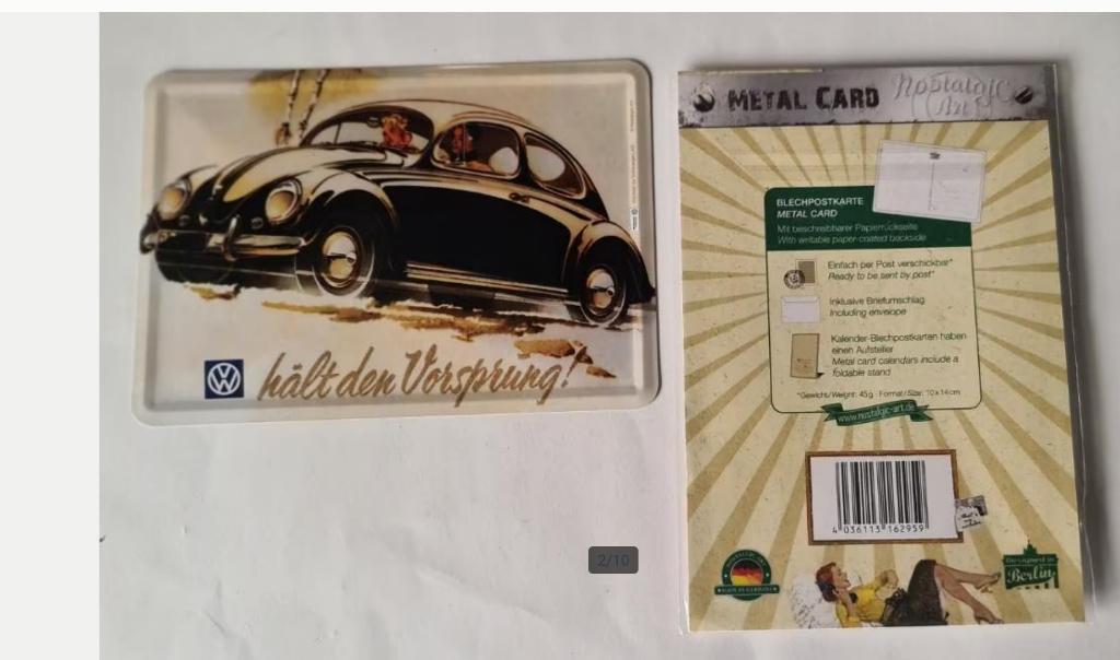 VW Kever , T1 bus briefkaart van metaal, Ophalen of Verzenden, Nieuw, Auto's