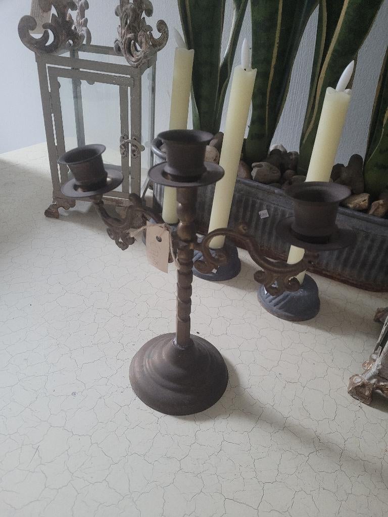 Antieke koperen kandelaar, Antiek en Kunst, Antiek | Kandelaars, Ophalen of Verzenden, Koper of Brons