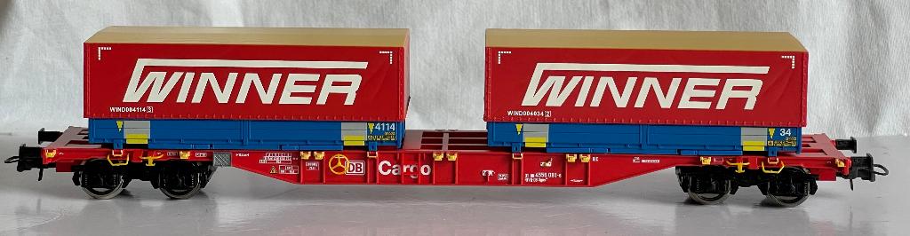 Roco 75893: Containerwagen type Sgns "Winner" van DB Cargo, Gelijkstroom, Wagon, Ophalen of Verzenden, Zo goed als nieuw