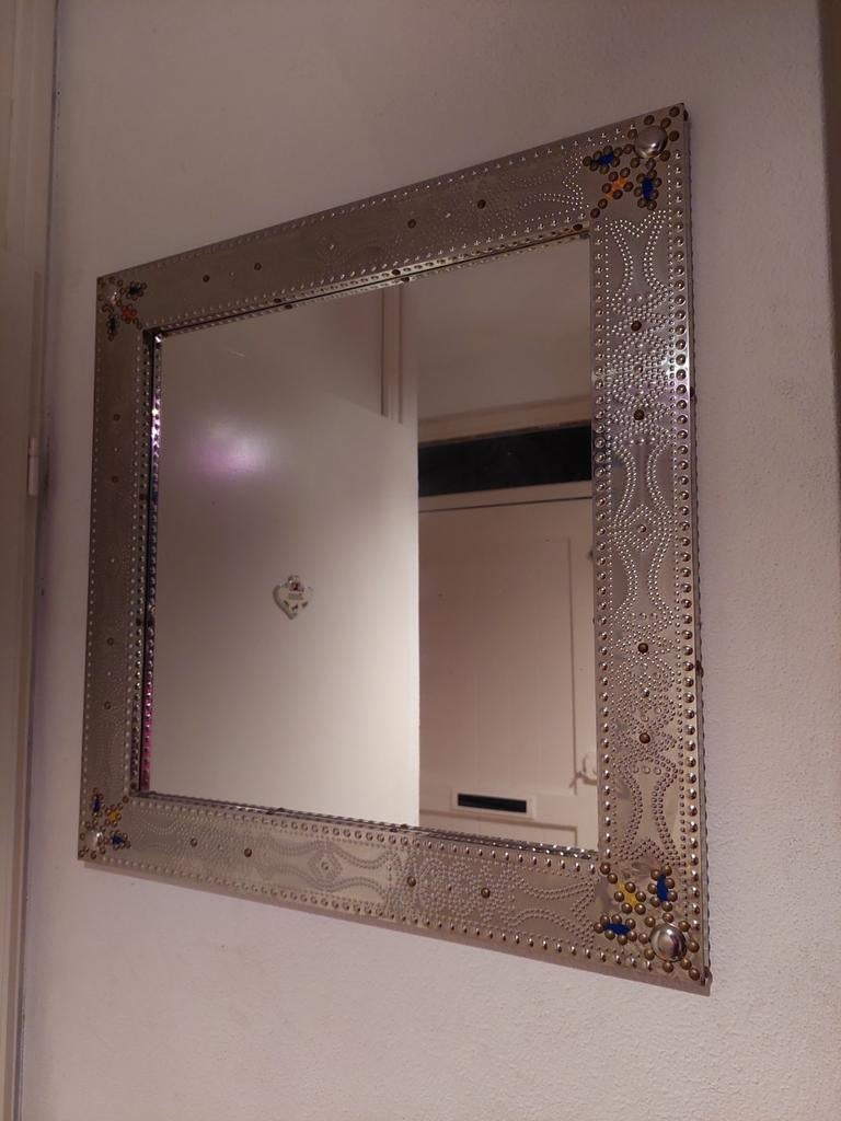 Decoratieve spiegel met zilveren frame ikea grimo, Ophalen of Verzenden, Zo goed als nieuw, Minder dan 100 cm, Rechthoekig