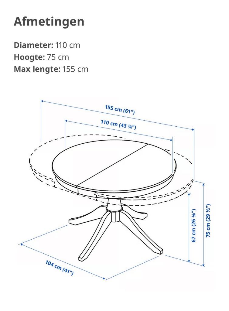 ROSENTORP Uitschuifbare tafel, zwart, 110/155 cm, Huis en Inrichting, Tafels | Eettafels, Gebruikt, 100 tot 150 cm, Ophalen of Verzenden