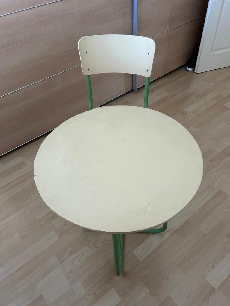 Vintage kinder schooltafeltje met stoeltje – jaren 60/70, Ophalen, Gebruikt, Tafel(s) en Stoel(en)