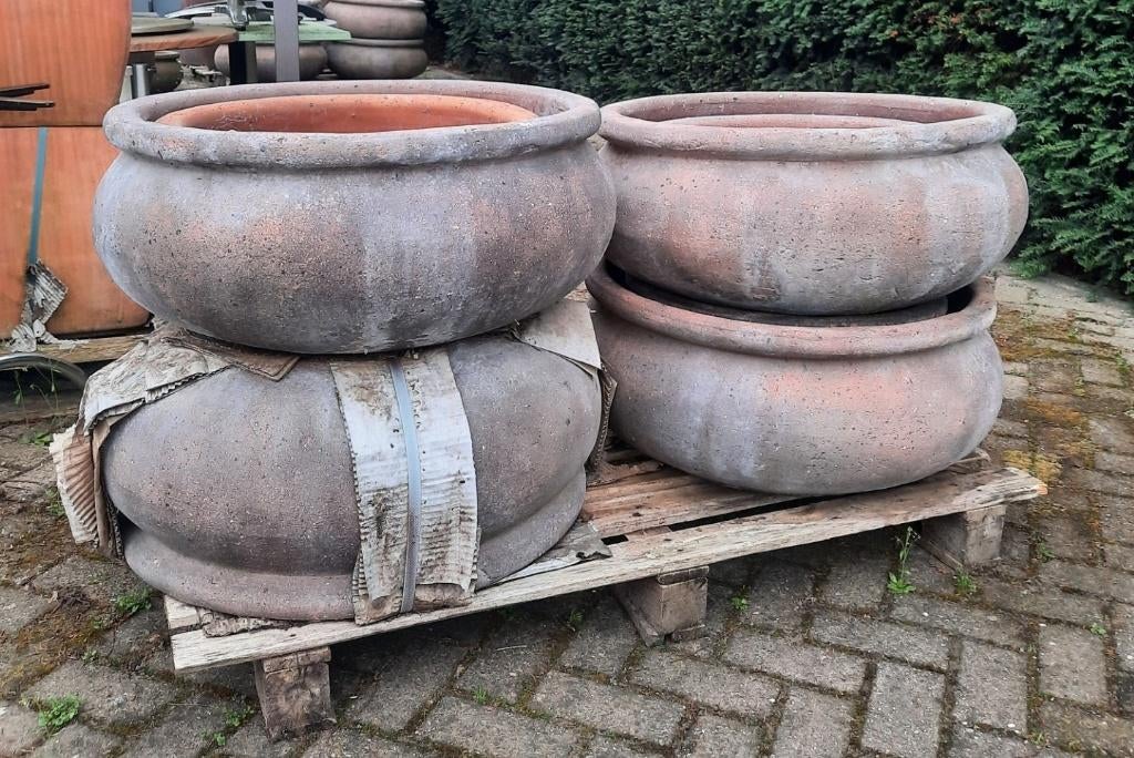 Grote ronde lage bloempotten plantenschaal grijs 3 maten