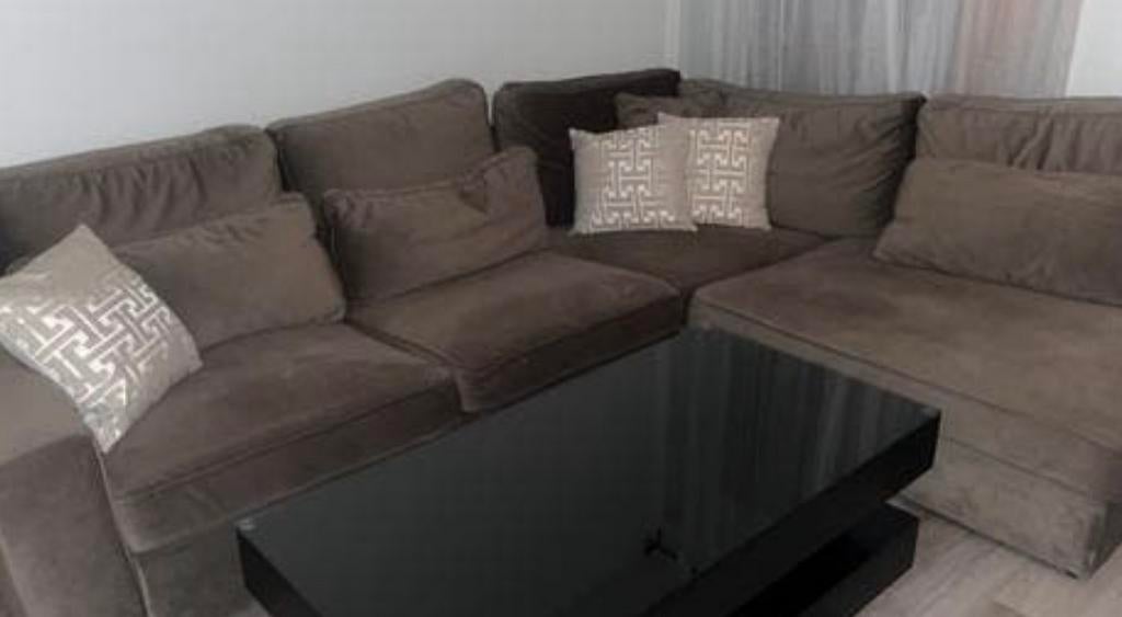 Bank taupe velvet, Ophalen, Gebruikt