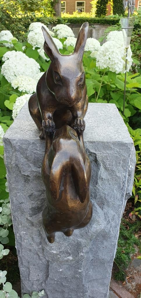 HELPENDE HAZEN / Bronzen tuinbeeld, Dierenbeeld, Nieuw, Info@huisentuindecoratiemarie.nl, Huis en tuin decoratie marie