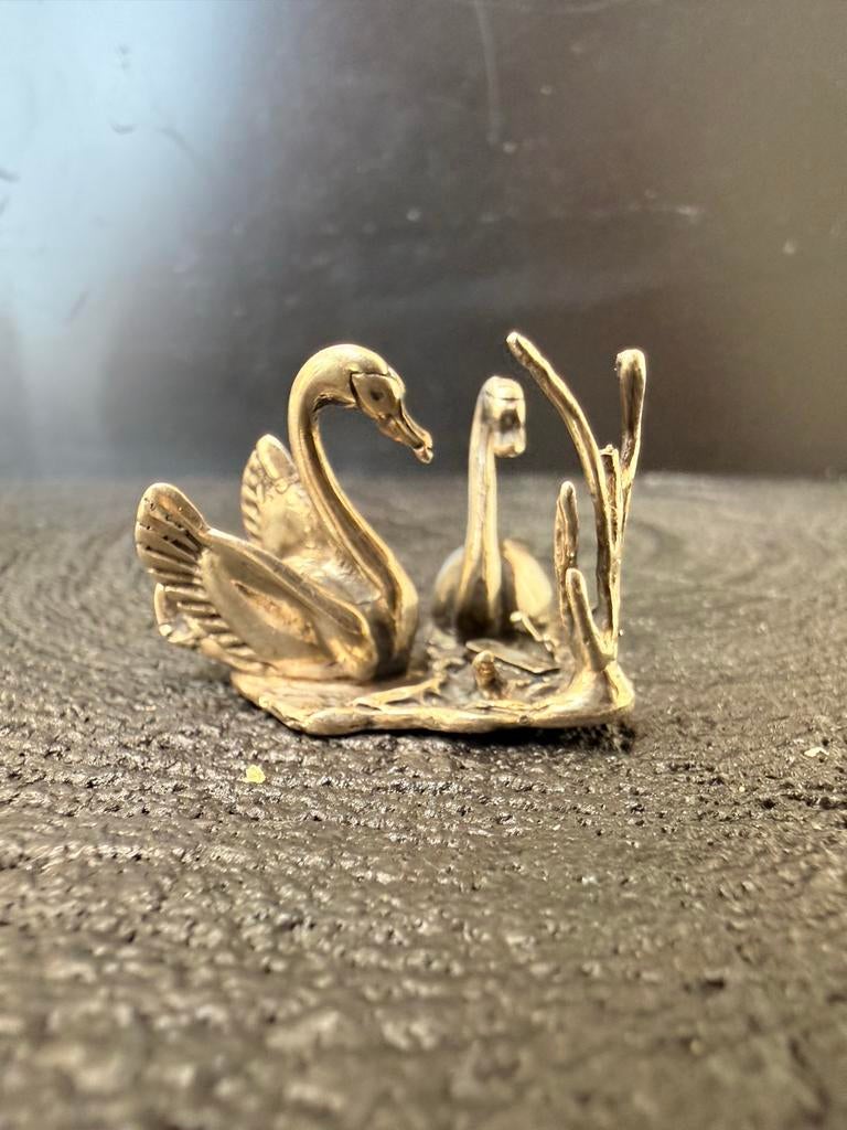 Zilveren Miniatuur Twee Zwanen in Riet - 800 Zilver, Verzenden, Zilver
