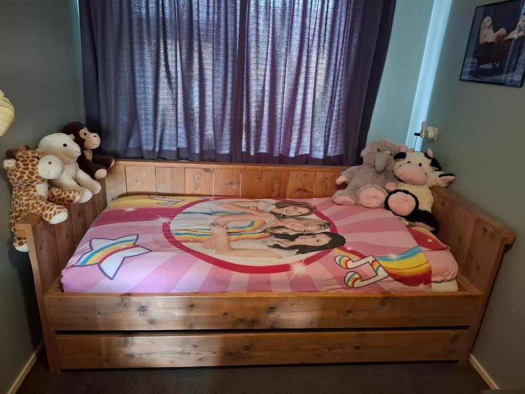 Steigerhouten bed 90x200, Ophalen, Zo goed als nieuw, 180 cm of meer, 85 tot 100 cm