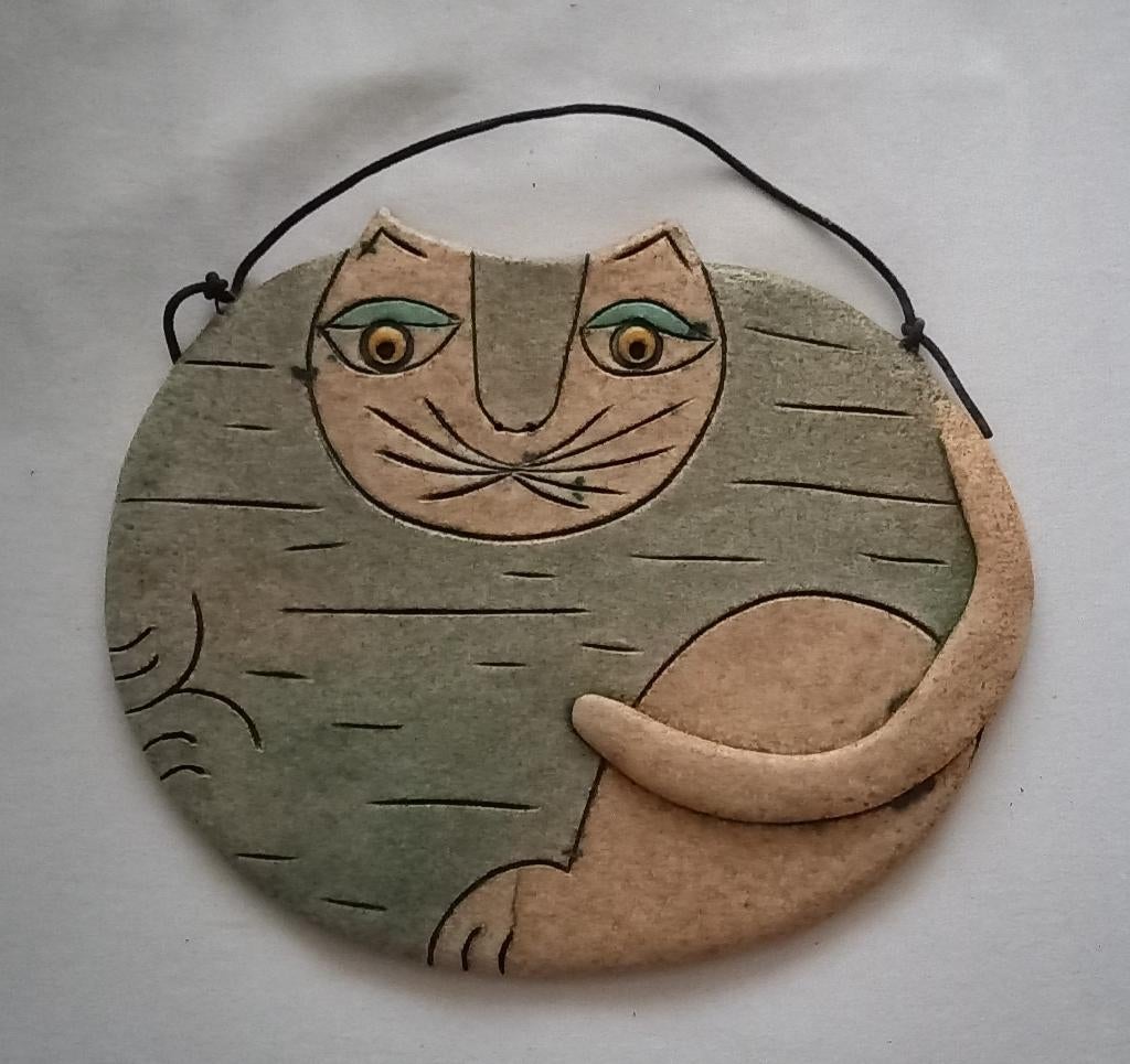 Keramische Wanddecoratie/ Wandtegel kat, Antiek en Kunst, Verzenden