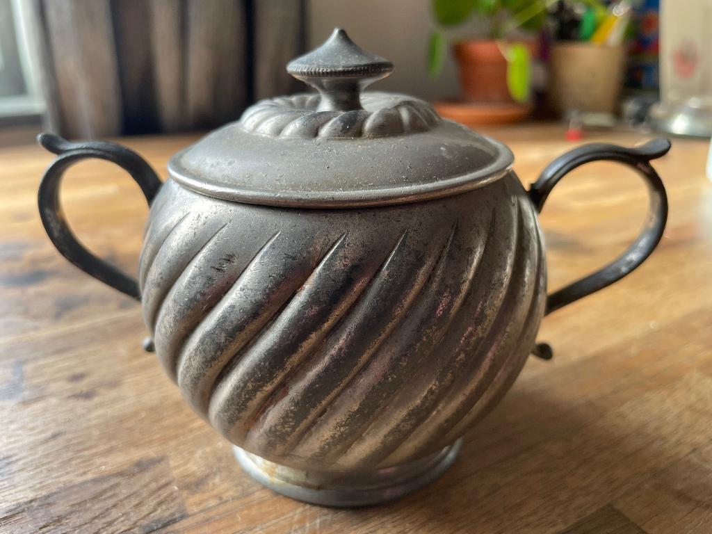 Antieke suikerpot zilvertin Gerhardi&Co, Antiek en Kunst, Ophalen of Verzenden