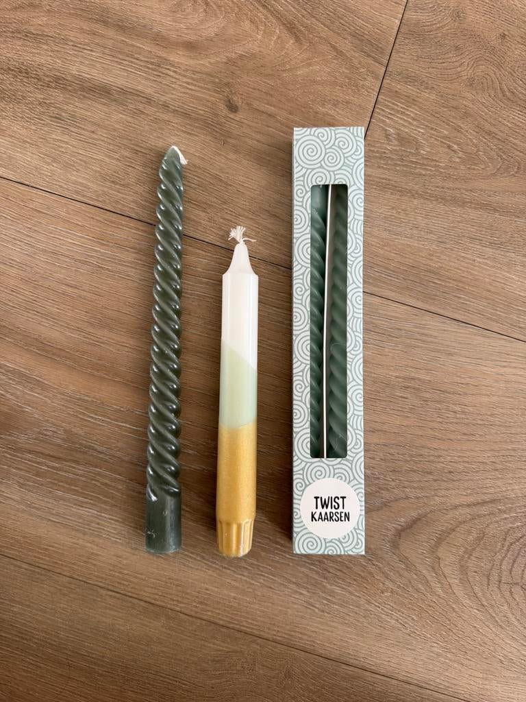 Groene twister kaarsen set, Ophalen, Nieuw, Overige materialen, Minder dan 25 cm